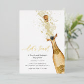 レッツトーストシャンパーニュ婚約 箔招待状 (立ち正面)