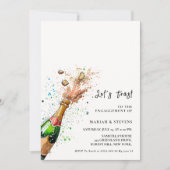 レッツトーストピンクシャンパンボトル婚約パーティ 招待状 (正面)