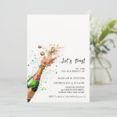 レッツトーストピンクシャンパンボトル婚約パーティ 招待状 (スタンド正面)