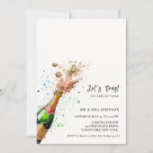 レッツトーストピンクシャンパンボトル婚約パーティ 招待状 (正面)