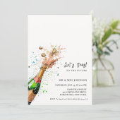 レッツトーストピンクシャンパンボトル婚約パーティ 招待状 (スタンド正面)