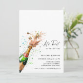 レッツトーストピンクシャンパンボトル婚約パーティ 招待状 (スタンド正面)