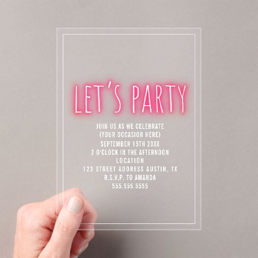 レッツネオンパーティージェネリック任意の大事な行事 アクリル招待状 (インサイチュ (ポータブル))