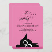 レッツパーキュートキティキャットブルー誕生日 招待状 (正面/裏面)