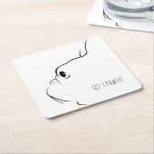 レッツパーティフランスのブルドッグシルエットコースター スクエアペーパーコースター (アングル)