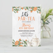 レッツパーティーウォーター色フローラティーパーティー誕生日 招待状 (スタンド正面)