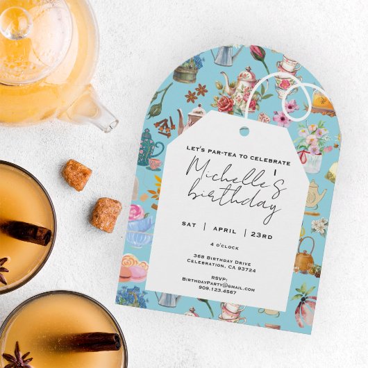 レッツパーティーエイジ誕生日アーチフローラブルー 招待状