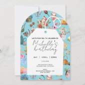レッツパーティーエイジ誕生日アーチフローラブルー 招待状 (正面)