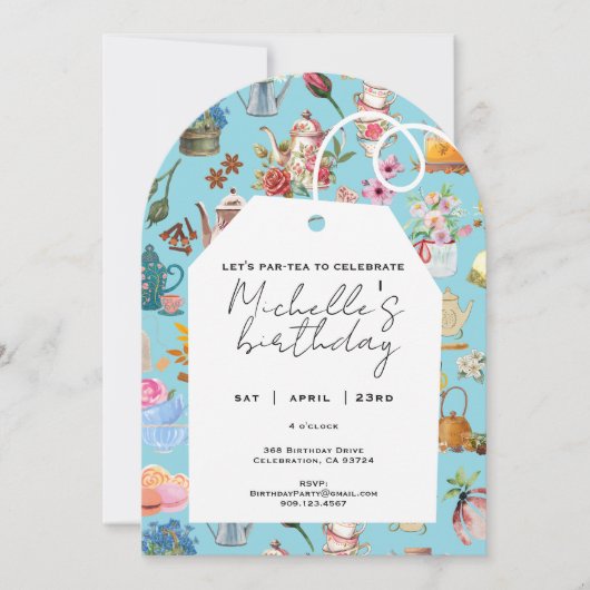 レッツパーティーエイジ誕生日アーチフローラブルー 招待状 (正面)