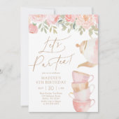 レッツパーティーエレガントフローラ茶パーティー誕生日 招待状 (正面)