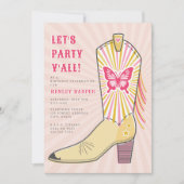 レッツパーティーオールバタフライカウボーイブーツ誕生日 招待状 (正面)