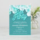 レッツパーティーグローティール(緑がかった色)誕生日招待状 招待状 (スタンド正面)