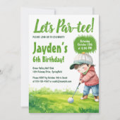 レッツパーティーゴルフをテーマにした水のカラーボーイ誕生日 招待状 (正面)