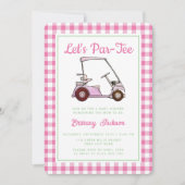 レッツパーティーゴルフピンク女子市松模様に赤ちゃんシャワー 招待状 (正面)