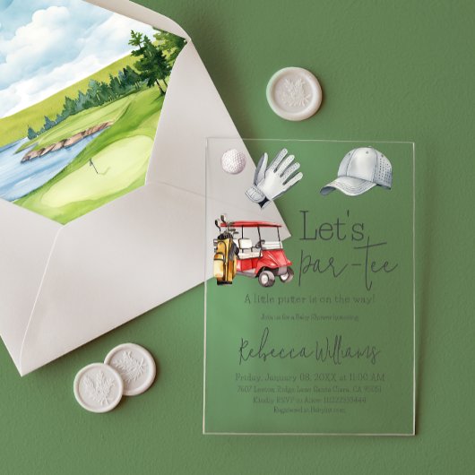 レッツパーティーゴルフベビーシャワースポーツテーマパーティー アクリル招待状
