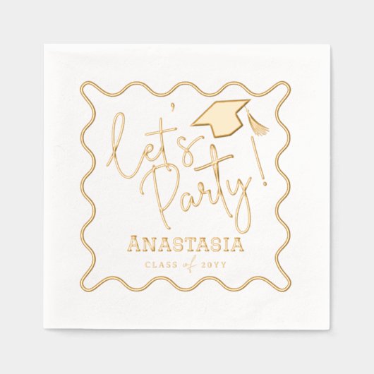 レッツパーティースクリプトおもしろい大学院博士課程卒業パーティー 箔ナプキン (正面)