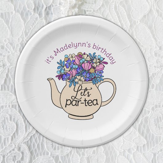 レッツパーティーティーティーティーティーポットフローラ誕生日 ペーパープレート