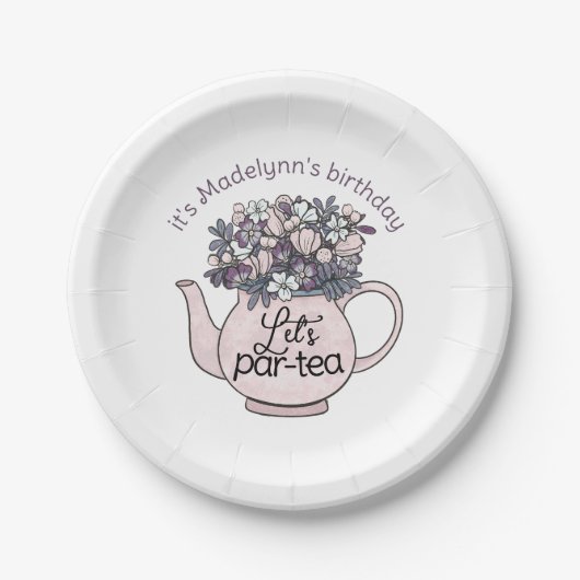 レッツパーティーティーティーティーティーポットフローラ誕生日 ペーパープレート (正面)