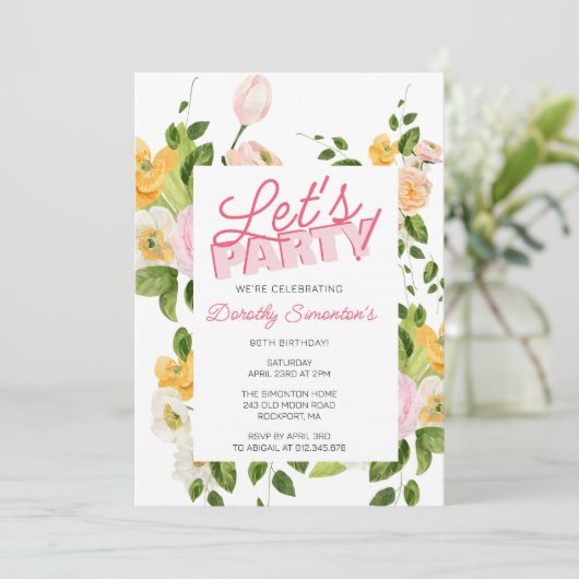 レッツパーティートレンディータイポグラフィ90誕生日 招待状 (スタンド正面)