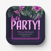 レッツパーティートロピカルピンクネオン誕生日 ペーパープレート (正面)