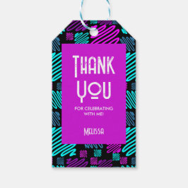 レッツパーティーネオンパープルブルー幾何学感謝 ギフトタグ