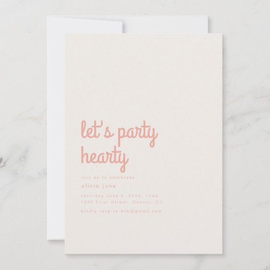 レッツパーティーハートリーラブハート誕生日招待状 招待状 (正面)