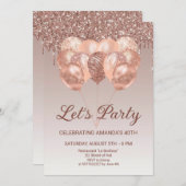 レッツパーティーバラ金ゴールドバルーン誕生日 招待状 (正面/裏面)