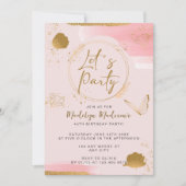 レッツパーティーピンクと金ゴールド誕生日招待状 招待状 (正面)