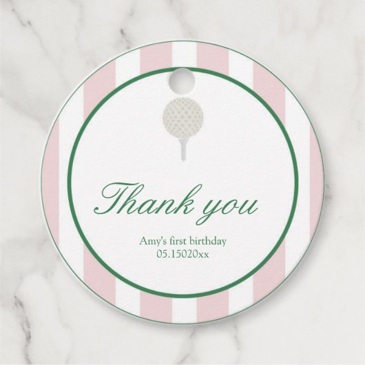 レッツパーティーピンクゴルフラウンドメッセージカード フェイバータグ (正面)