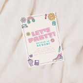 レッツパーティーピンクパープルアイコン誕生日招待状 招待状