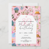 レッツパーティーピンク80誕生日ガーデンフローラ 招待状 (正面)