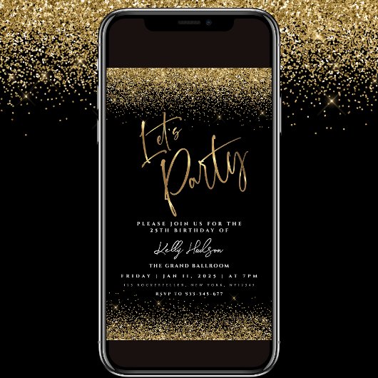 レッツパーティーブラック金ゴールド誕生日フライヤー招待状 招待状