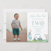 レッツパーティーブルーゴルフ写真2nd誕生日パーティー 招待状 (正面)