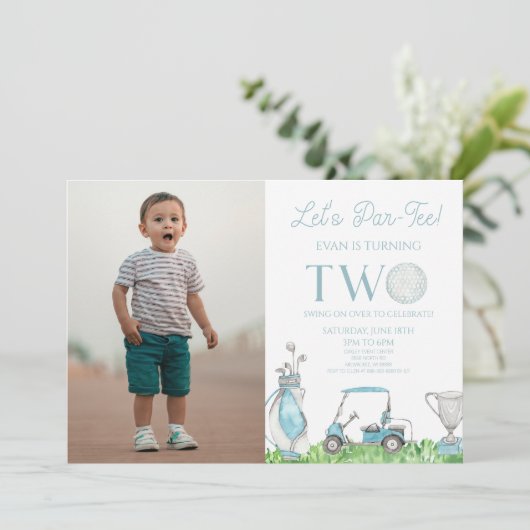 レッツパーティーブルーゴルフ写真2nd誕生日パーティー 招待状 (スタンド正面)