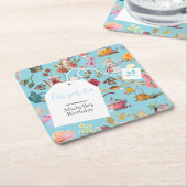 レッツパーティーブルー春フローラ誕生会 スクエアペーパーコースター (アングル)