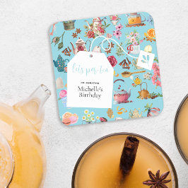 レッツパーティーブルー春フローラ誕生会 スクエアペーパーコースター