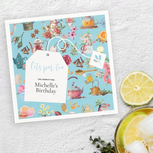 レッツパーティーブルー春フローラ誕生会 スタンダードカクテルナプキン