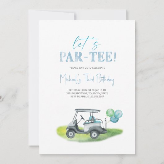 レッツパーティーミニゴルフボーイ誕生日招待状 招待状 (正面)