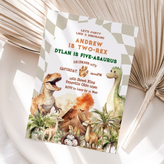 レッツパーティーライク恐竜兄弟姉妹誕生日ヴィンテージ 招待状