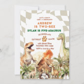 レッツパーティーライク恐竜兄弟姉妹誕生日ヴィンテージ 招待状 (正面)