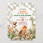 レッツパーティーライク恐竜兄弟姉妹誕生日ヴィンテージ 招待状 (正面/裏面)