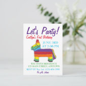 レッツパーティーレインボンドキー誕生日フィエスタピニャータ インビテーションポストカード (スタンド正面)