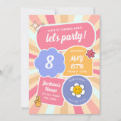 レッツパーティーレトログルーヴィーピンクガール誕生日 招待状 (正面)