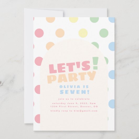 レッツパーティー水玉模様誕生日招待状 招待状 (正面)