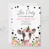 レッツパーティー牛フローラガールファームアニマルズ誕生日 招待状 (正面)