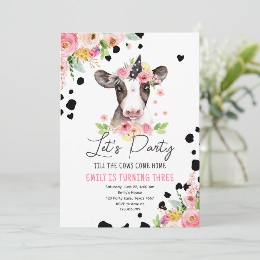レッツパーティー牛フローラガールファームアニマルズ誕生日 招待状 (スタンド正面)