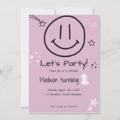 レッツパーティー笑顔顔誕生日招待状 招待状 (正面)