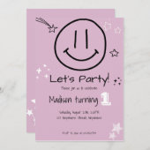 レッツパーティー笑顔顔誕生日招待状 招待状 (正面/裏面)