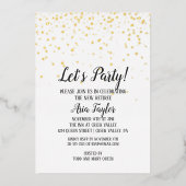 レッツパーティー紙吹雪退職パーティー金ゴールド 箔招待状 (正面)