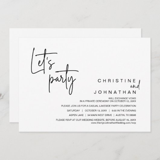 レッツパーティー結婚の駆け落ち夕食お祝い 招待状 (正面/裏面)